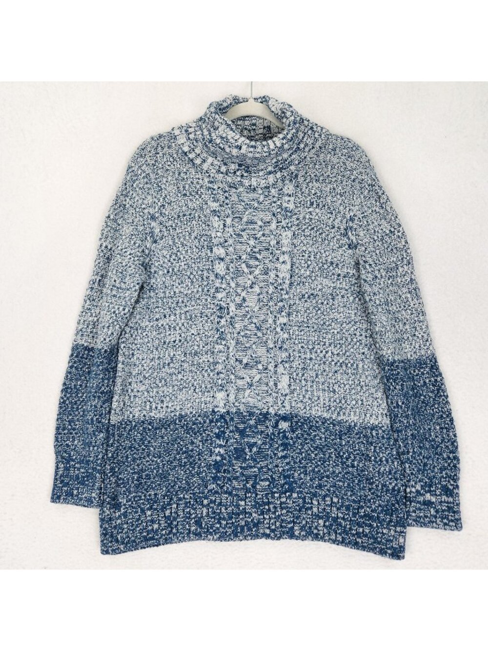 Banana Republic Sweater Womens Large Blue Tunic Cable Knit Turtleneck Pullover